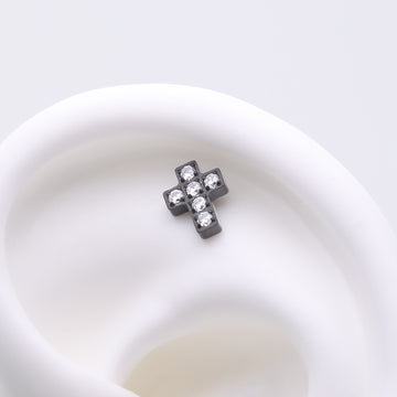 Detail View 1 of Implant Grade Titanium OneFit Threadless Blackline Multi-Gem Cross Top Part-Clear Gem